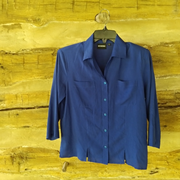 Notations Tops - Notations Royal Blue 3/4 Sleeve Washable 100% Silk Blouse Size Small